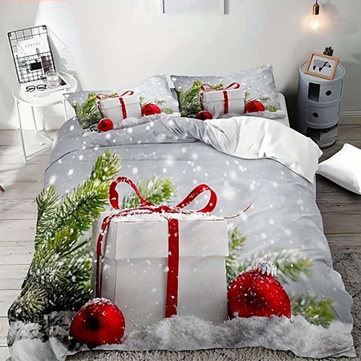

Christmas 3D Digital Printing Three-Piece Set Autumn And Winter Warm Bedding Kit Pillowcase Quilt Cover 135x200cm