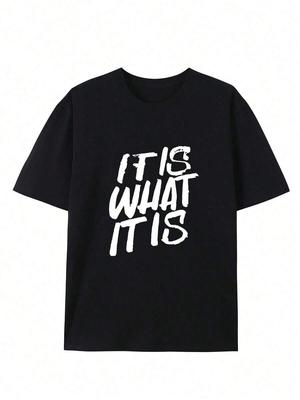 Camiseta Casual de Algodón Puro para Verano, Unisex, Cuello Redondo, Manga Corta, con Patrón de Letras Interesantes