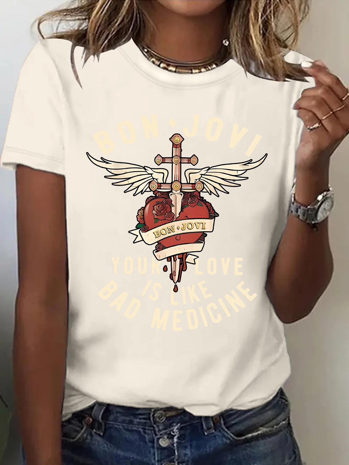 

Bon Jovi Women s Short Sleeve Summer T-shirt Top - New Fashion Medium