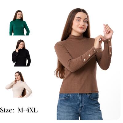 Dames angora top met lange mouwen – Decoratieve knopen op de manchetten, Halfseizoen 8456-088 HC