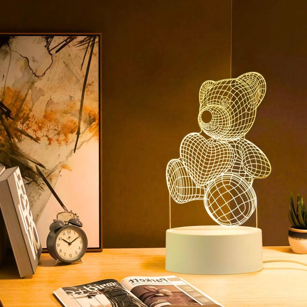 Creative 3D visual light with heart-shaped bear design, suitable for bedrooms, birthday gifts, Christmas decorations, etc.