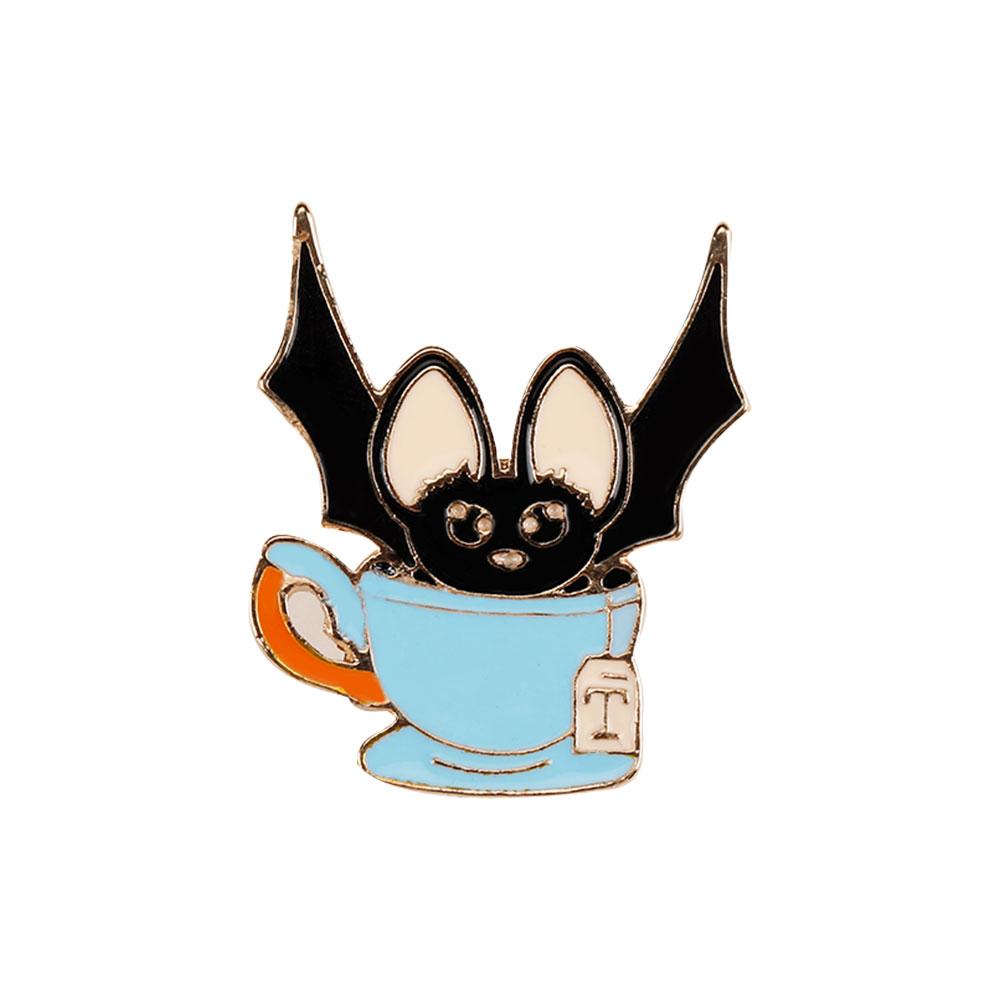 

Funny Black Blue Cup Bat Enamel Pins Golden Metal Brooches Halloween Badge Cheap Items With Free Shipping