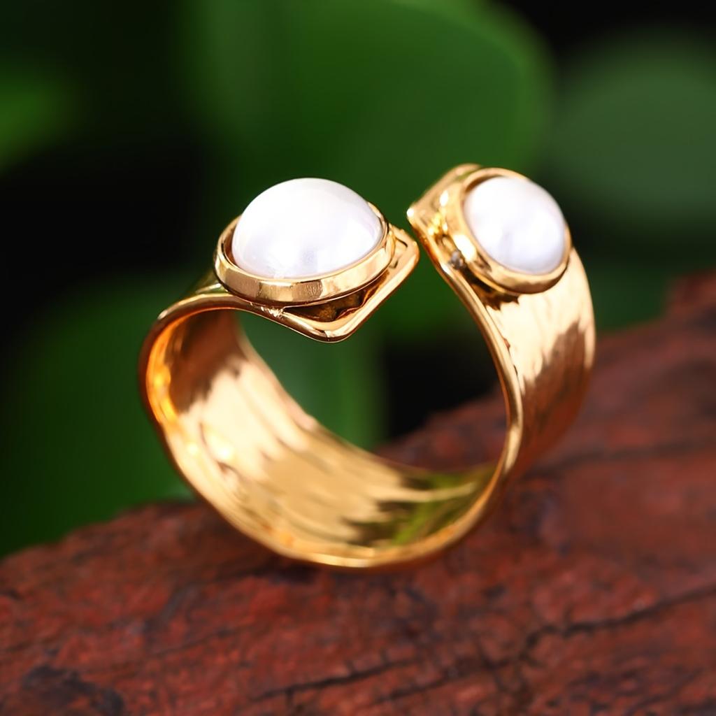 Chic fransk-inspirert åpen ring i rustfritt stål med fuskperle - Vanntett, perfekt for hverdags- og feriebruk