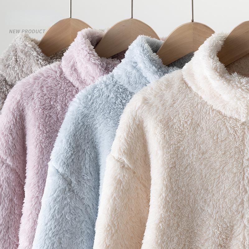 Zimní domácí oblečení dámský kardigan na zip zahuštěná bunda s vysokým límcem plyšové sametové pyžamo oboustranný fleece teplá souprava