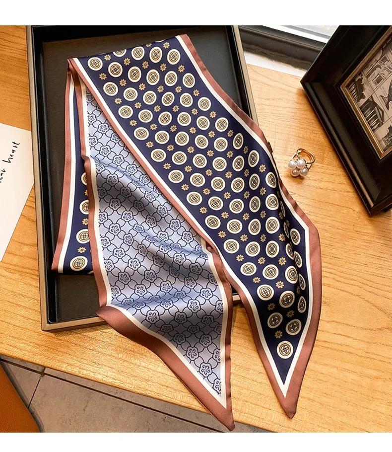 Design Print Skinny Scarf Plaid Horse Hairband Scarves Women Narrow Silk Scarfs Bag Ribbons Luxury Wrist Towel Foulard