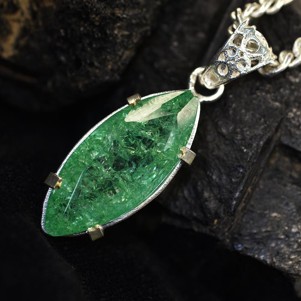 CERTIFIED 925 Sterling Silver 40 Ct Natural Green Emerald Marquise Gems Pendant MY.PD-175-NS
