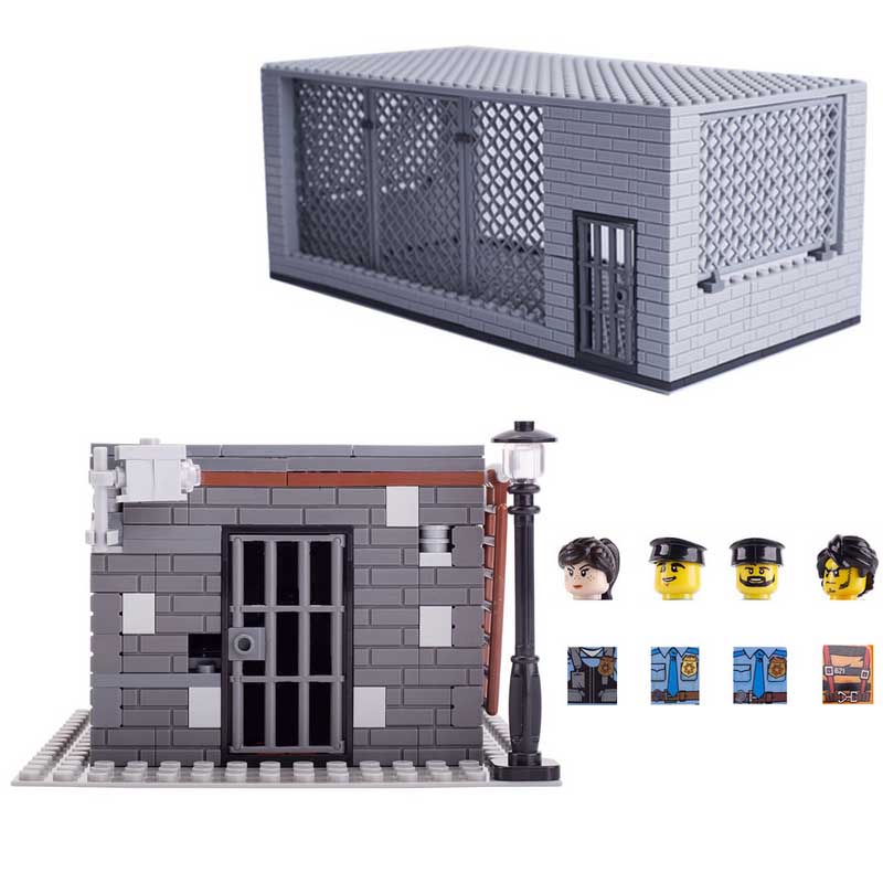 MOC Mini City Soldiers Prison Thief Figures Police Officer Building Blocks Model Street Lamp Monitor Parts Brick Toy For Kids