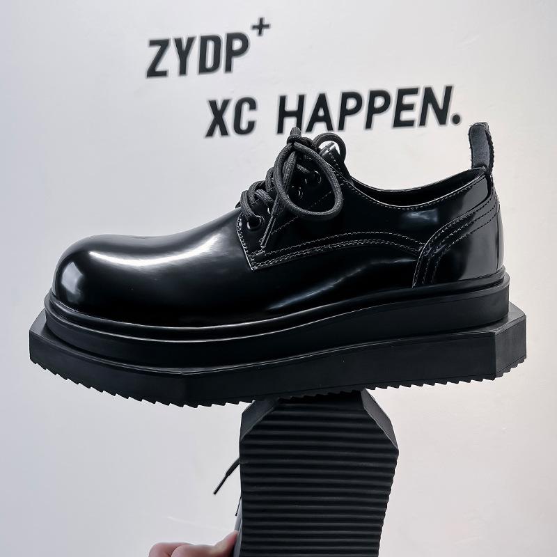 Platform derby shoes men's trendy shoes British black big head shoes heightening niche high-end casual leather shoes 6557-A