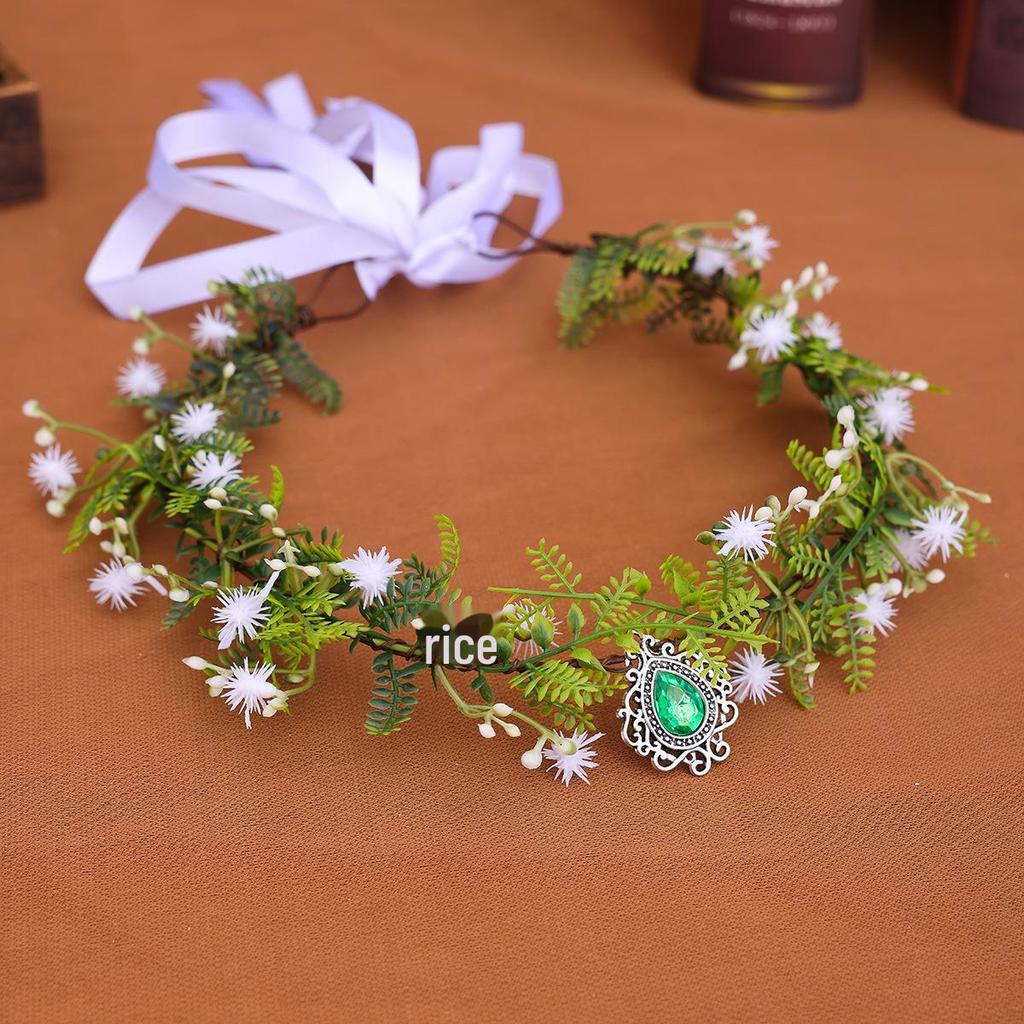 Zielony liść bambusa i złoty liść retro opaska na głowę z nakryciem głowy inspirowanym elfkami