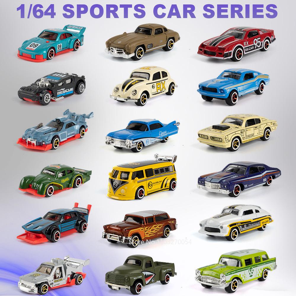 1:64 Vintage Car Alloy Diecast Racing Cars Series Miniature Model Toys Rubber Tires Sliding Forward Vehices Boy Gifts Collection