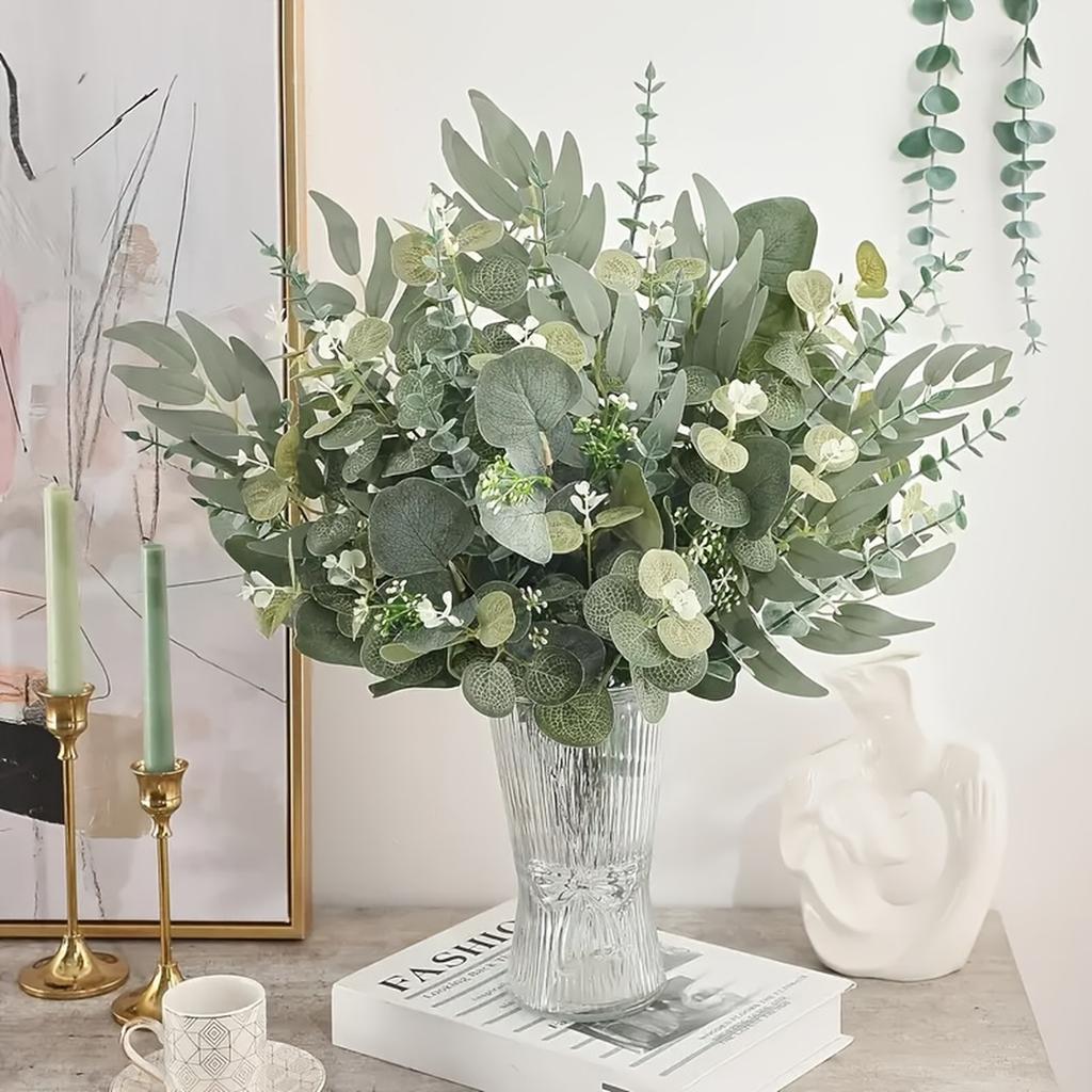 50 Piece Artificial Eucalyptus Leaves Set Faux Greenery Stems for Home Table Arrangements Wedding Party Vase Decoration DIY Projects