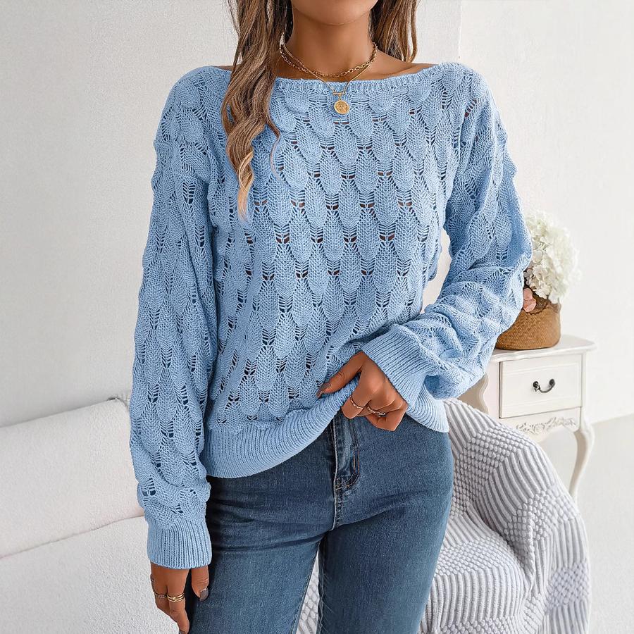 Herbst Winter Lässig Hohl Ein-Schulter Laternenärmel Strickpullover Damenbekleidung