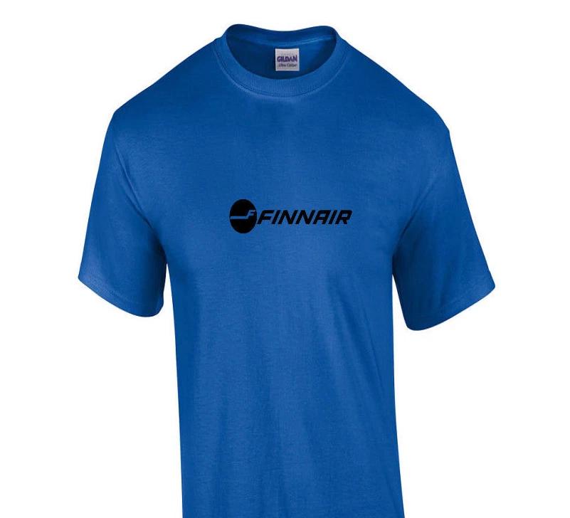 Finnair Black Retro Logo Finland Finnish Airline Royal Blue Cotton T-Shirt 4XL