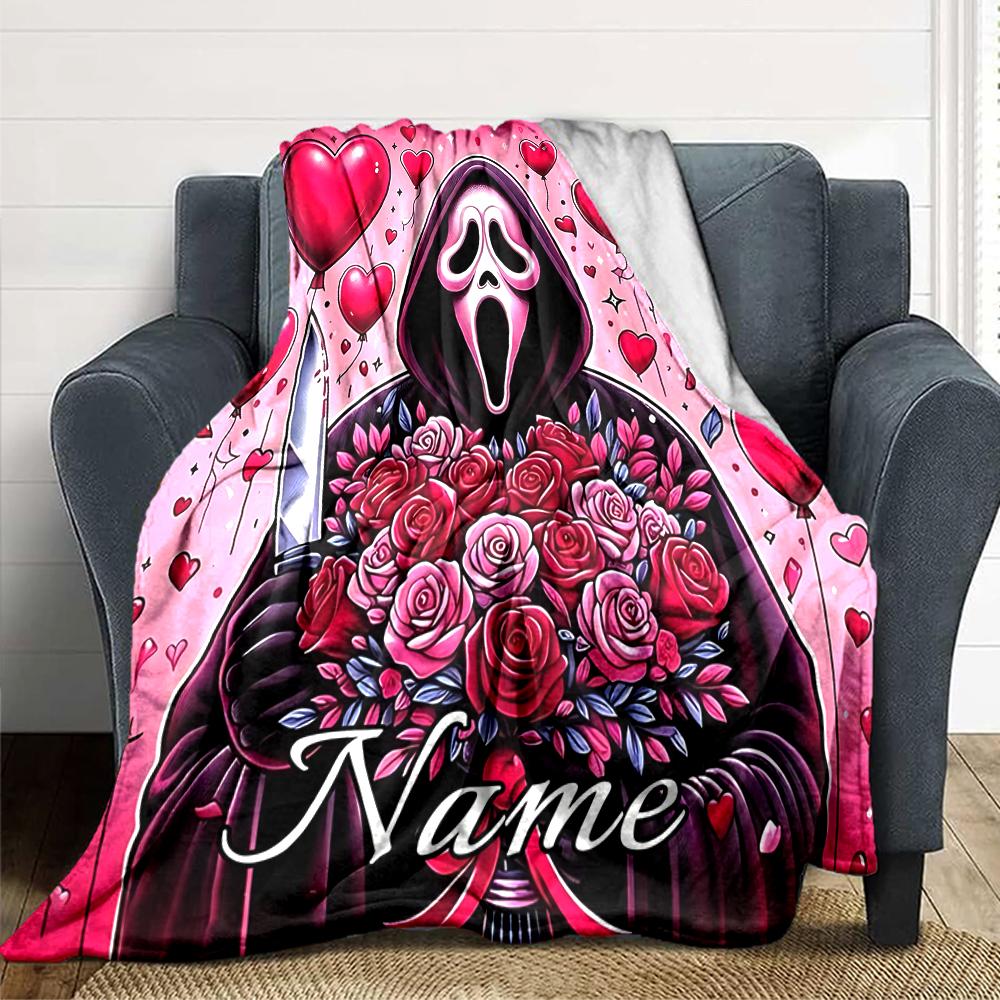 Custom Name Horror Movie Mashup blanket for Couch & Bed, Plush Cozy Fuzzy Blanket Super Soft & Warm Blankets for Fall and Winter. 0908133