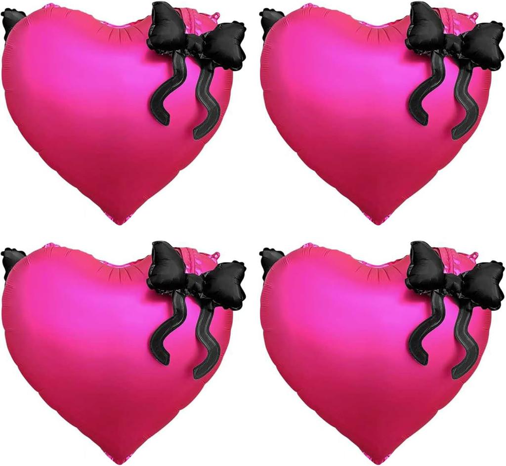 22inch Pink Red Black Heart Shaped Foil Balloons with Bow Valentines Day Wedding Party Decorations Birthday Baby Shower Balloons