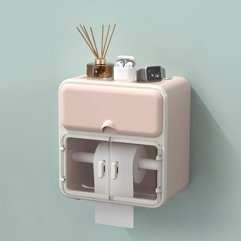 Suport pentru hârtie igienică pentru baie Raft pentru parfum Sertar impermeabil pentru toaletă din plastic Cutie de hârtie Cutie de depozitare pentru tampon sanitar montată pe perete