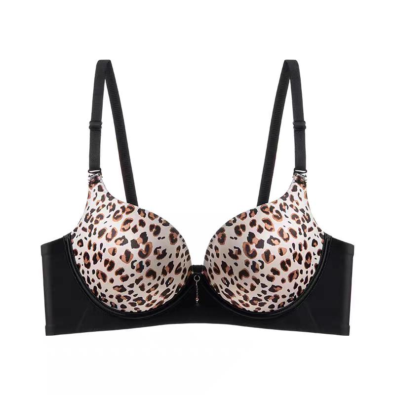 Sexy Leopard Print Front-button Bra for Small Breasts Push-up Bra for Side Breasts and Anti-sagging No Steel Ring Seamless Back Bra