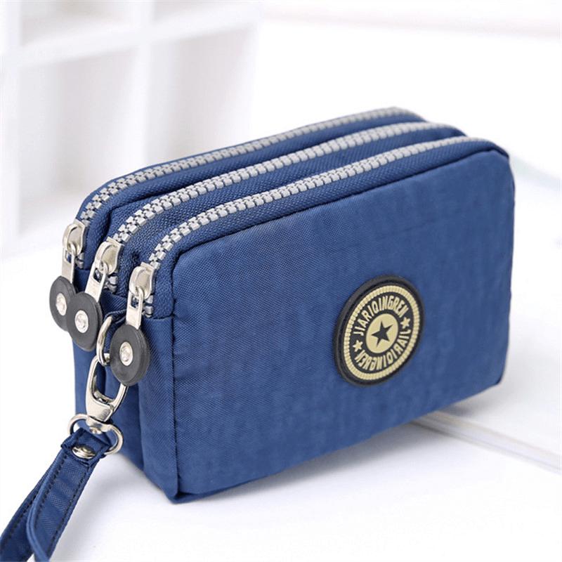 New Washed Denim Women's Three Zipper Coin Purse,Makeup Bag,Phone Bag,Hand-Held Portable Bag