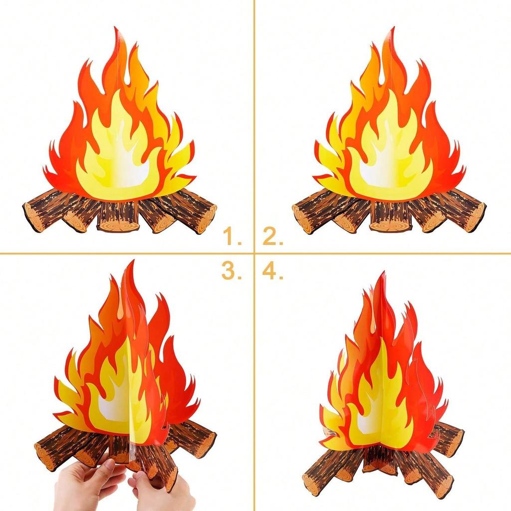 6 Set Fake Fire Fake Fireplace Campfire Flame 12 Inch 3D Cardboard Campfire Centerpiece Artificial Cardboard Fireplace Decoration