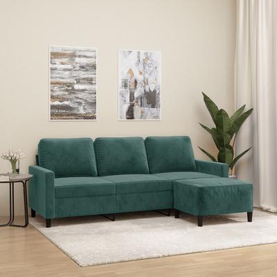Vidaxl 3-Seater Sofa with Footstool, Dark Green, 180 Cm, Velvet