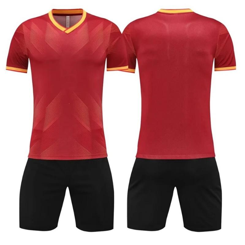 Men Short Sleeve Red Soccer Jersey Set  Purple Adult Football Uniform Boy Blue  Kids Soccer Shirt