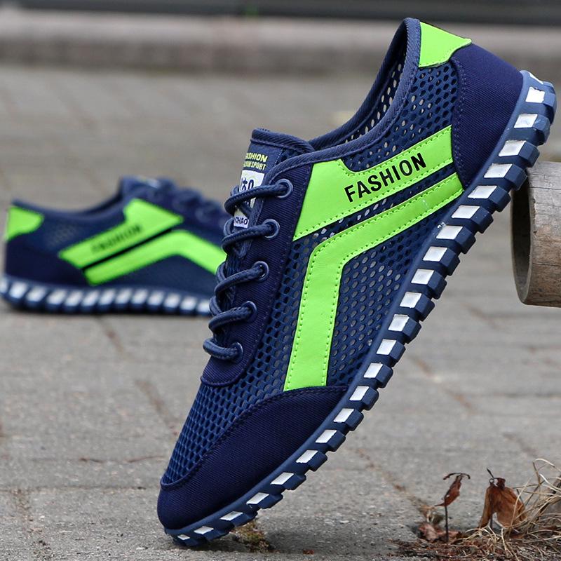

Модные мужские дышащие теннисные туфли, летние повседневные легкие удобные тканевые туфли, модные мужские туфли со шнуровкой, новые кроссовки 43 синий