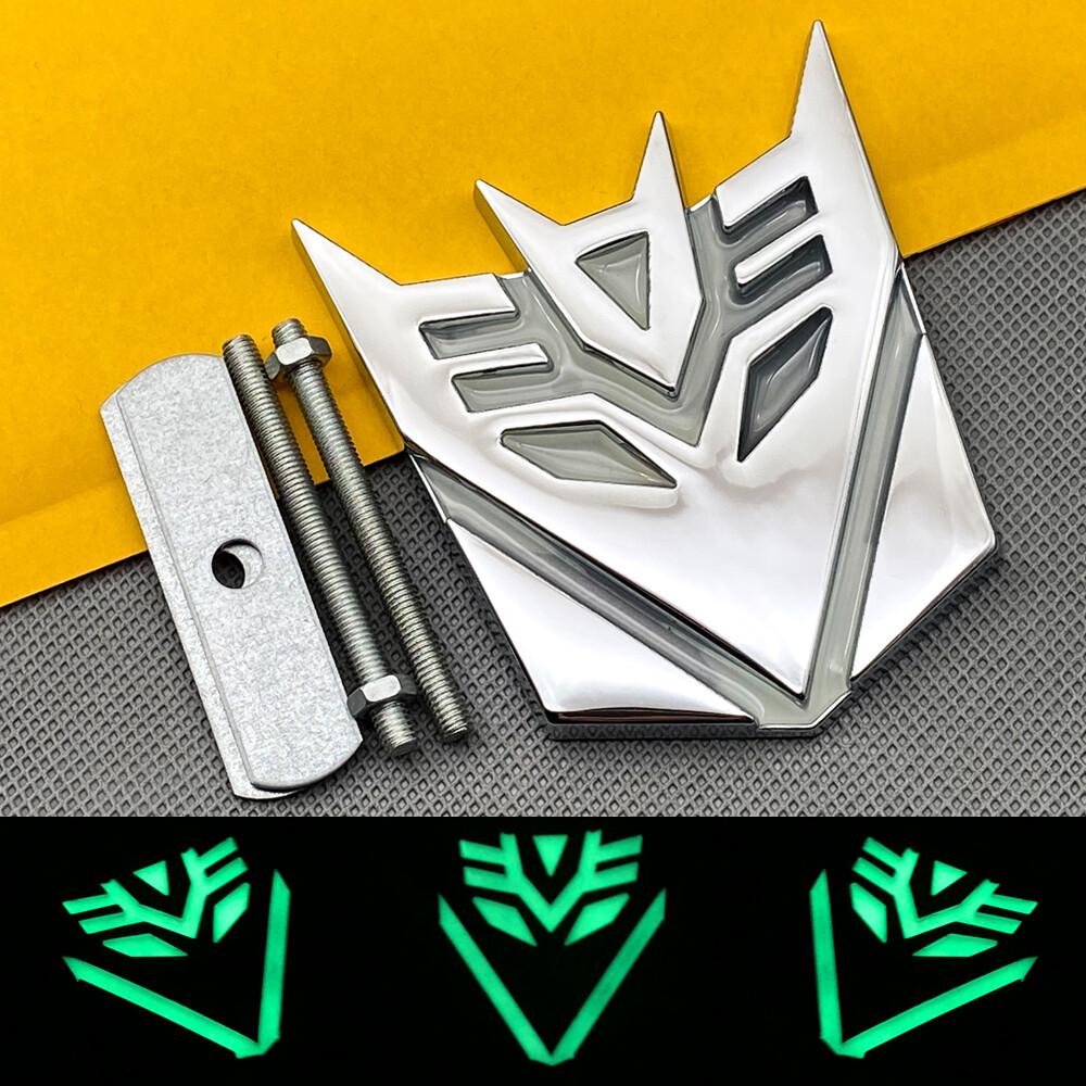 Chrome Metal self-luminous Transformers Decepticon Grille Emblem Car Grill Badge