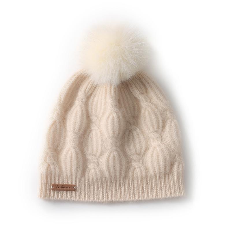 Cashmere hat autumn and winter new style women s pom pom twisted casual ear protecting pile hat thickened knitted hat One Size