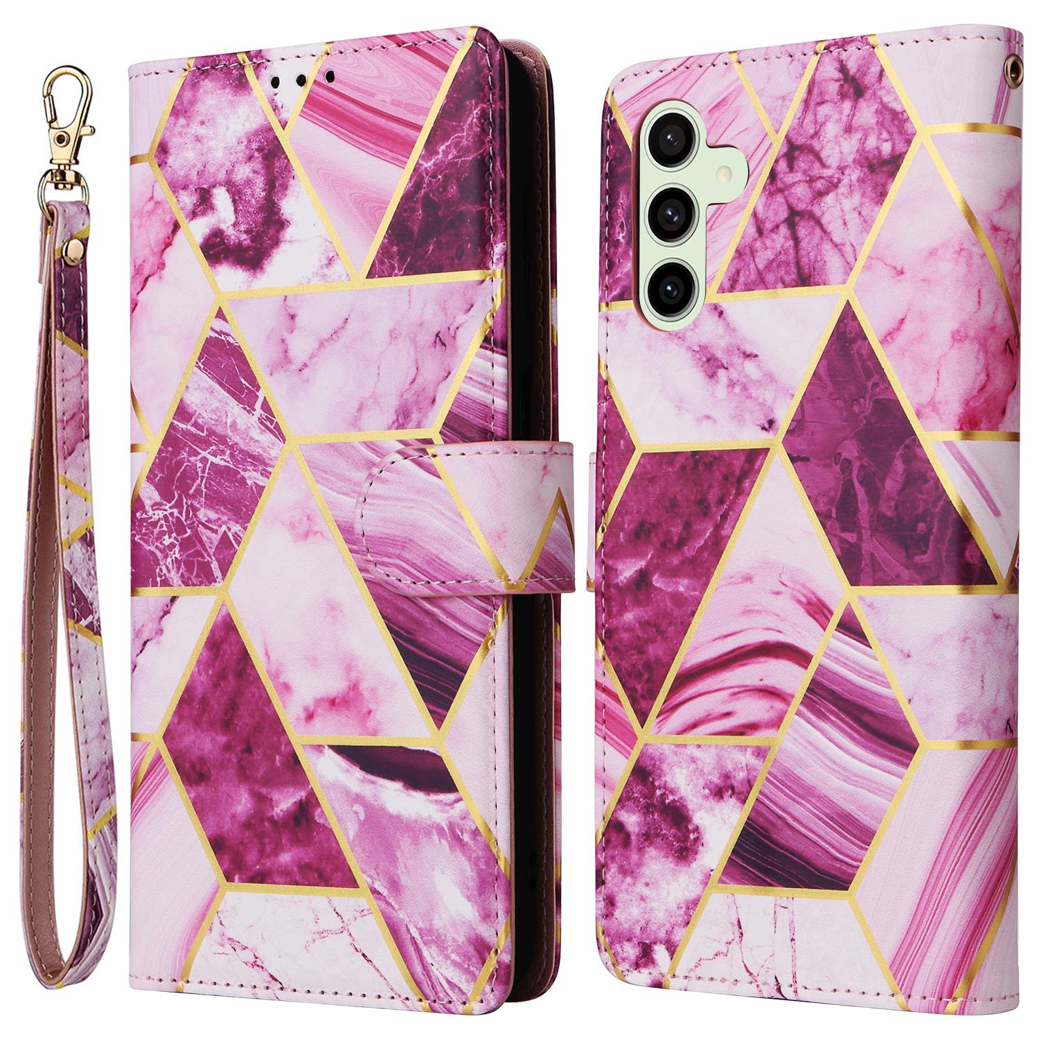 

For Samsung Galaxy S24 FE Case Lacquered Marble Pattern Leather Phone Cover Purple