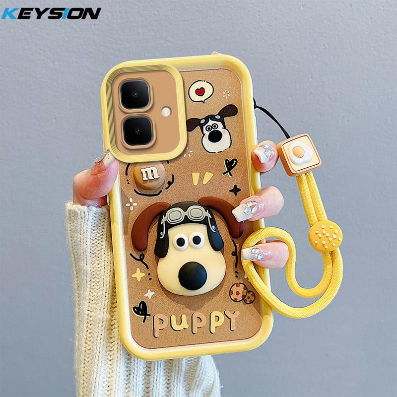 KEYSION Shockproof Case for Infinix Smart 10 with Lanyard Soft Silicone Cute 3D Cartoon Doll Phone Back Cover for Infinix Smart 10