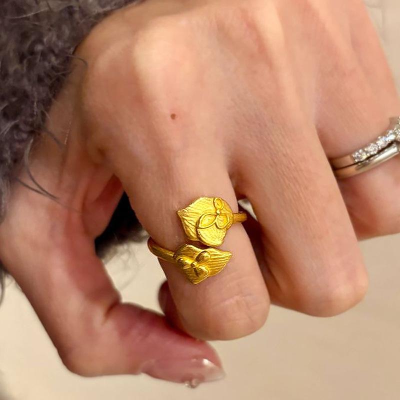 Classic and minimalist lotus bag Maple Leaf rings for women Light Luxury Charms ring Opening Simple banquet  Gifts