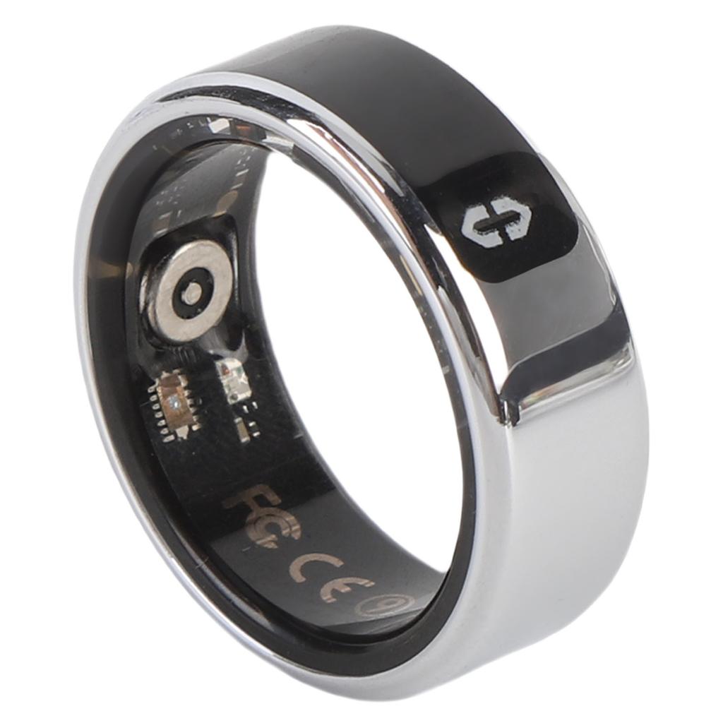 Smart Ring Silver Step Counter Splash Proof Smart Fitness Ring with APP Display Screen Touch Keys fo