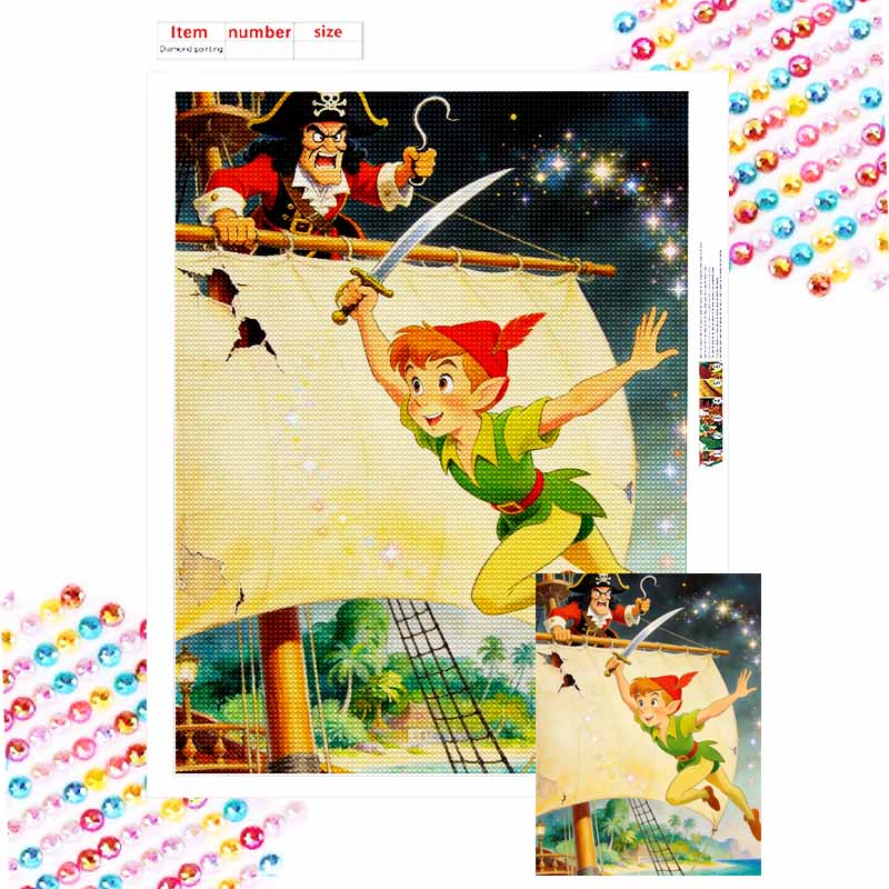 Disney Peter Pan Captain Hook Diamond Paint Mosaic Art Painting Kit Handmade DIY Home Decor Round 20x30cm