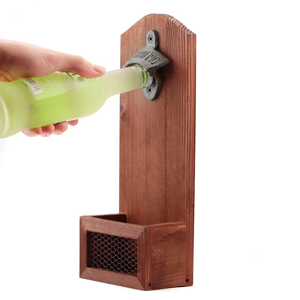 Ölflasköppnare Samlare Fångare Vintage Trä Väggmonterad Flasköppnare Idealisk Gåva för Män och Ölkännare Barinredning