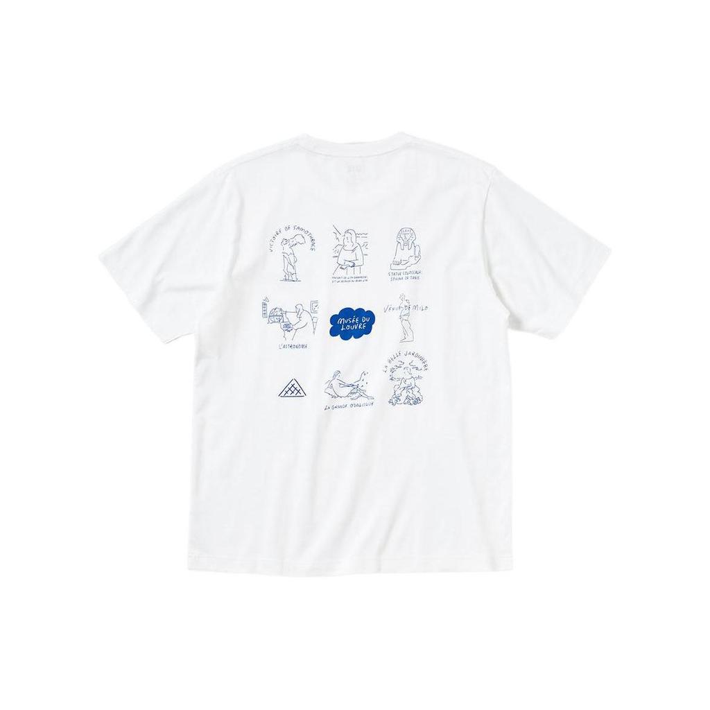 UNIQLO Printed Louvre Logo Crew Neck Cotton T-Shirt Unisex Tops White 445596-00