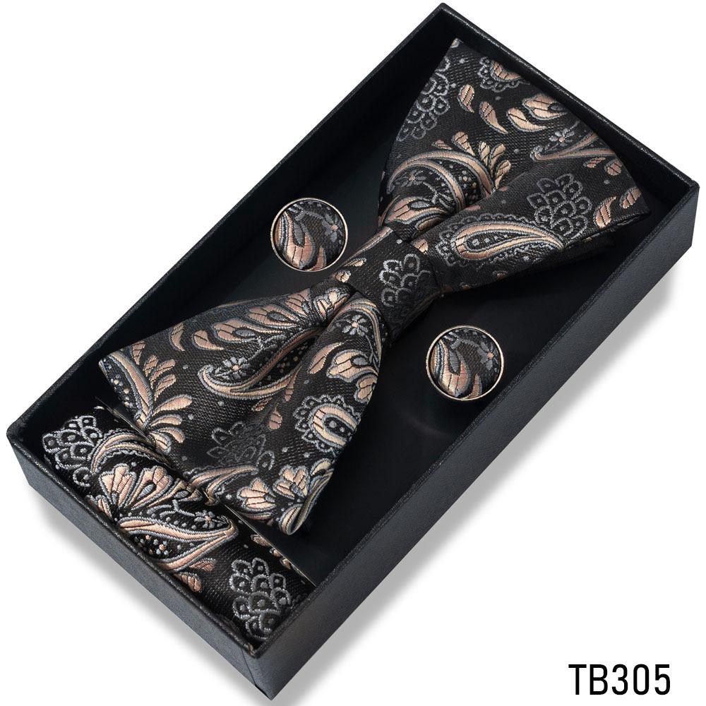 Classic Bowtie Bow Ties for Mens Butterfly Bowknot Pocket Square Cufflinks Suit Set Bussiness Accessories