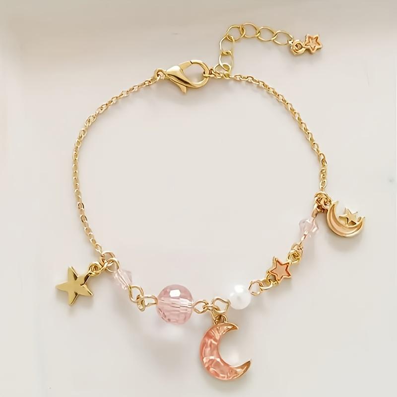 A Sweet, Cute, Elegant, and Dreamy Star and Moon Bracelet, a Fashionable Moon Bracelet for Women, a Beaded Bracelet with