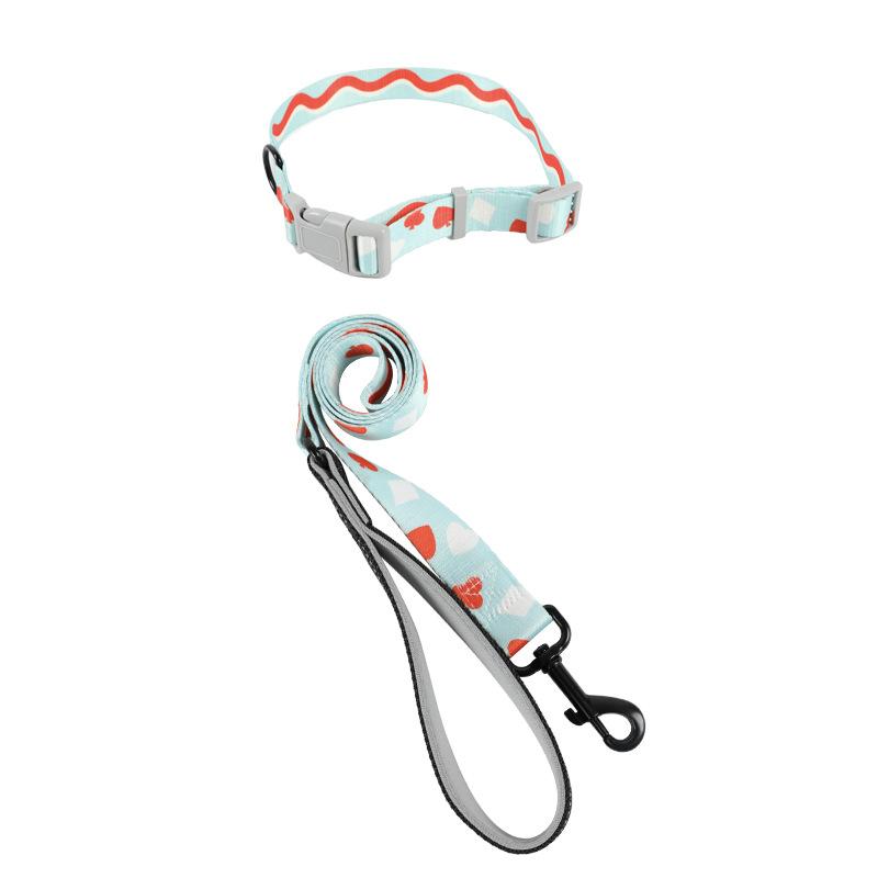 Dog Harness Dog Leash Three-piece Collar Chest Back Pet Leash Printed Dog Leash Pet Supplies