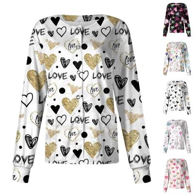 Women's Casual Long Sleeve Single Breasted Valentine's Day Printed  Clothing Cardigan Top
