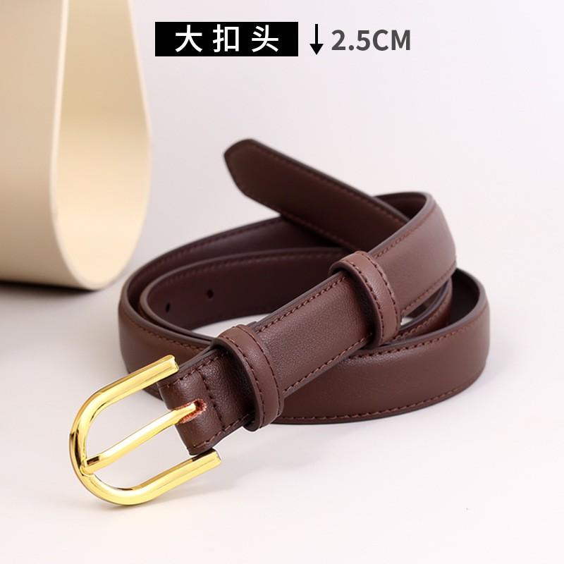 Womens Genuine Leather Belt With Metal Buckle Slim Waistband Jeans Office Casual Style