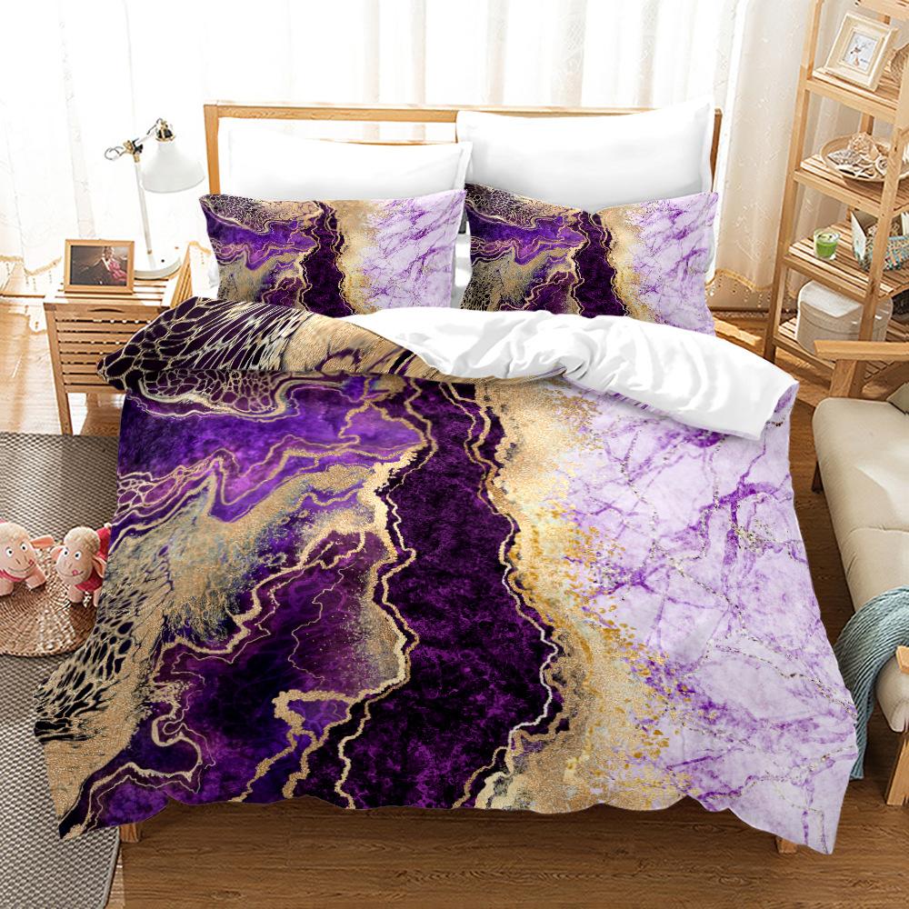 Dreamy Purple Marble Bedding Set Soft Brushed Polyester Duvet Cover Queen Twin Double Single Size INS Princess Room Decoration