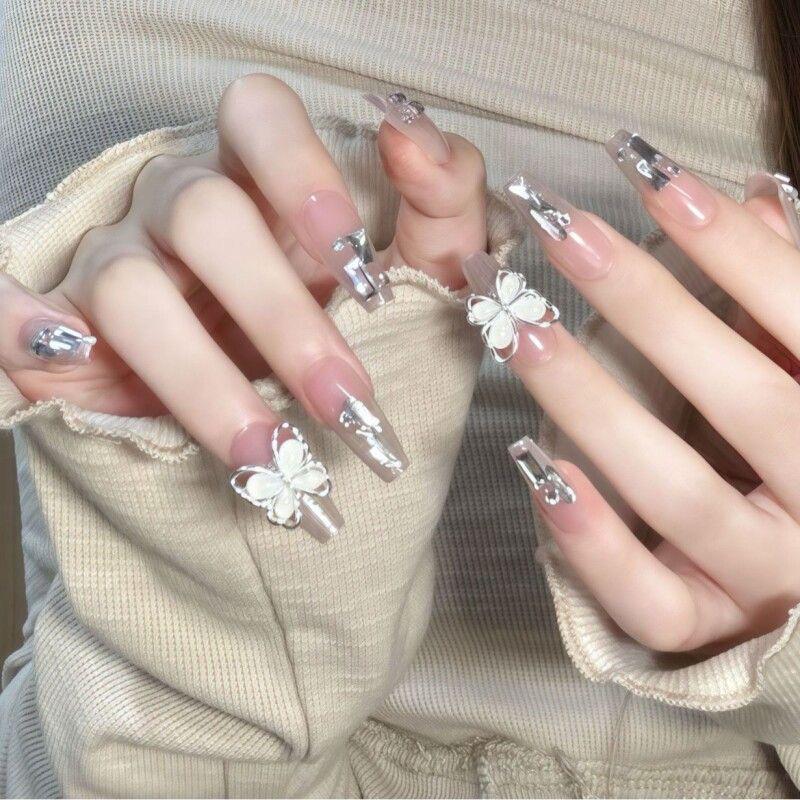 Super Bling Rhinestone Butterfly Reusable Fake Nail Tips for Students