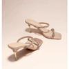 2025 summer new rhinestone one-word strap high heel half-drag women's sandals high heels thin heel transparent casual slippers
