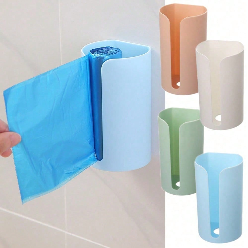 1pc Wall-Mounted Garbage Bag Holder, Nail-Free ABS Plastic Trash Bag Storage Box, Pad Container For Home, Kitchen, Bathroom - Non-Food Contact