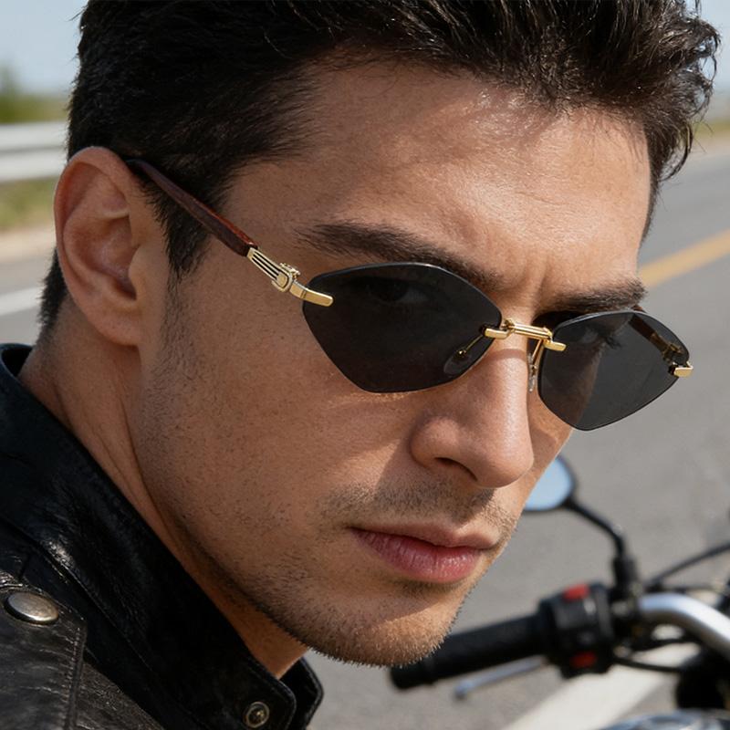 Retro Metal Frameless Sunglasses for Men and Women Fashion Trendy UV Resistant Outdoor Sunscreen Sunshade Glasses