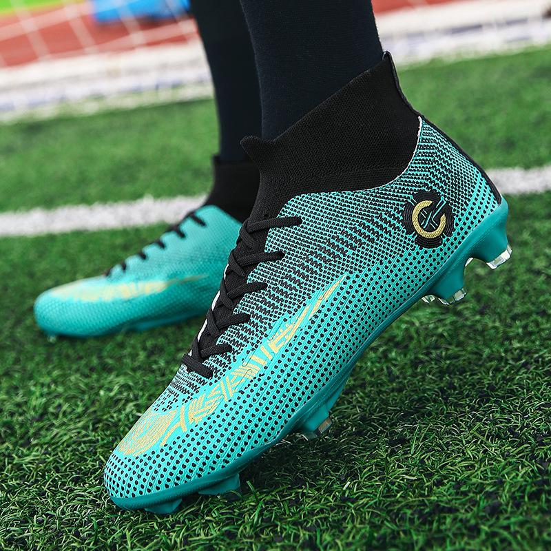 Large size high-top football shoes, men's and children's fly-woven socks, broken nails, artificial turf AG nails competition training shoes