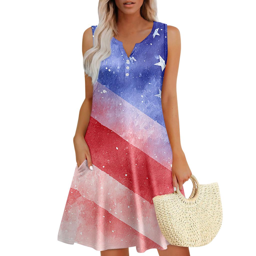 Damen Sommerkleider Lockeres V-Ausschnitt Ärmelloses Sommerkleid Kleid Mit Taschen