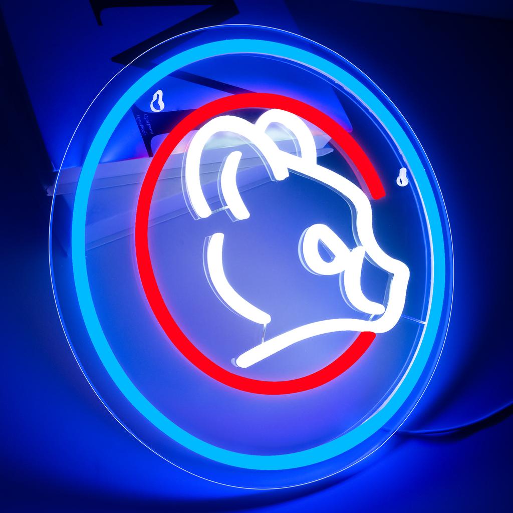 Baseball Neon Sign Cubs Team Logo Light Baseball LED Neon Wall Light,Sports Neon Lights Baseball Decor for Club Baseball Fans