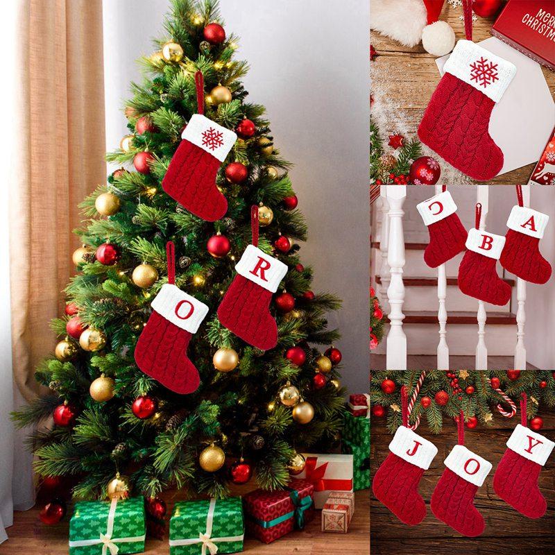 Christmas Socks Knitting Red Snowflake Alphabet Letters Christmas Decoration For Home Tree Ornament Gift Navidad Natal Decoration