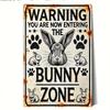 Bunny Zone Retro Metal Sign 2D Flat Iron Wall Plate with Rabbit Patterns Home Bar Man Cave Decor